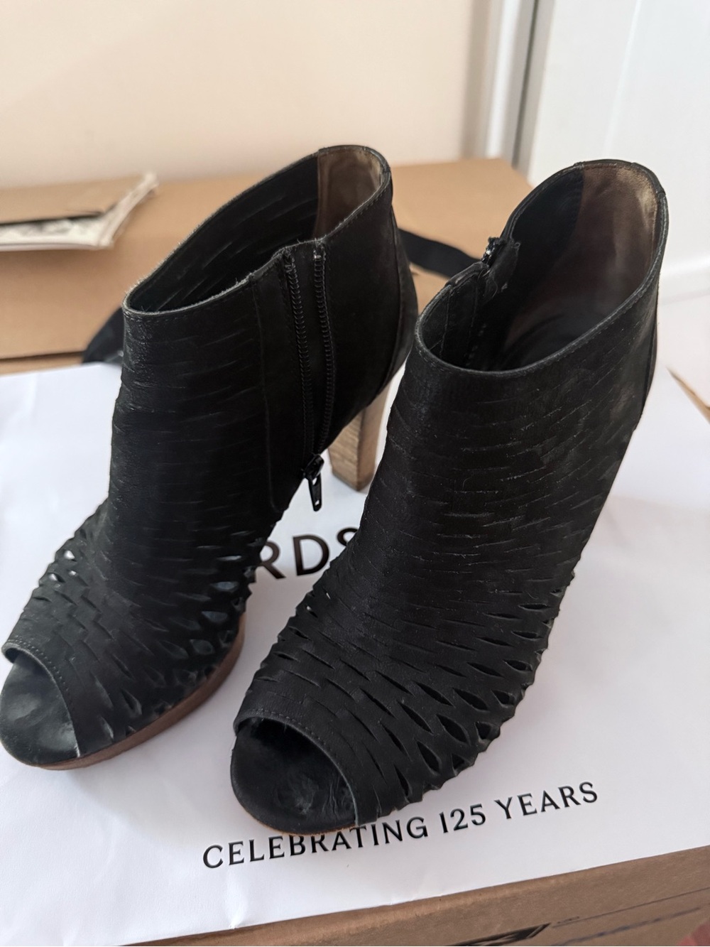 Paul Green Black Woven Peep-Toe Ankle Booties